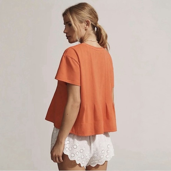 Anthropologie PILCRO Orange Pleated Swing Cotton T-Shirt. Sz L - Picture 12 of 15